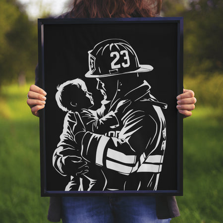 "Black and White Firefighter Rescue Scene"