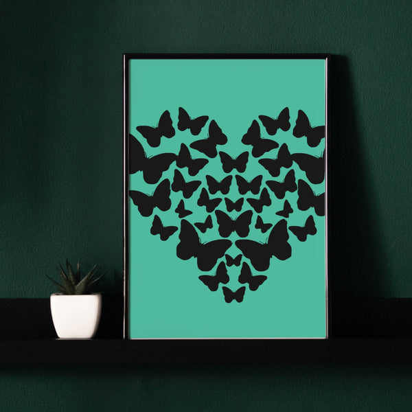 "Monochromatic Butterfly Heart Artwork"