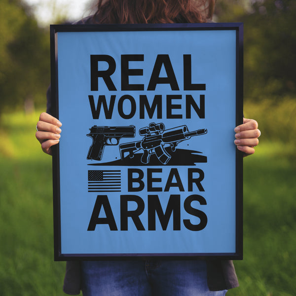 "Patriotic firearms graphic emphasizing women's rights to bear arms."