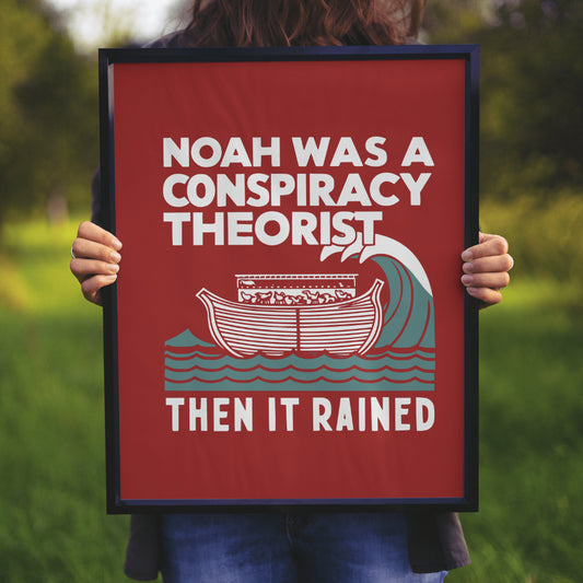 "Christian Graphic of Noah's Ark with Animals and Wave"