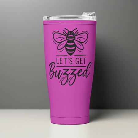 "Bee Illustration with 'Let's Get Buzzed' Text"