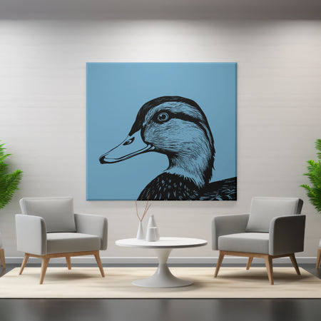 "Solid Black Duck Silhouette with Intricate Details"