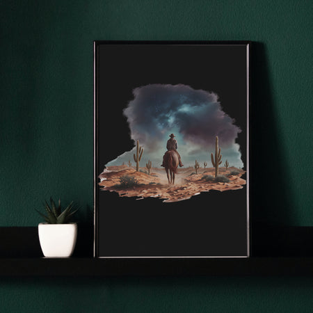 "Mystical Desert Cowboy Scene with Transparent Background"