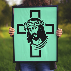 "Religious Jesus Face in Cross SVG"