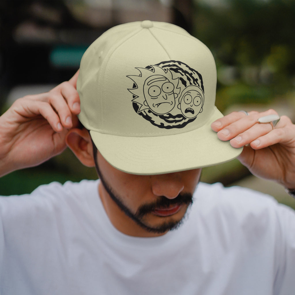 Rick and Morty SVG silhouette emerging from swirling portal
