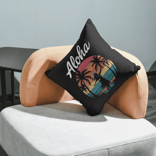 Hawaiian hula dance silhouette with sunset background
