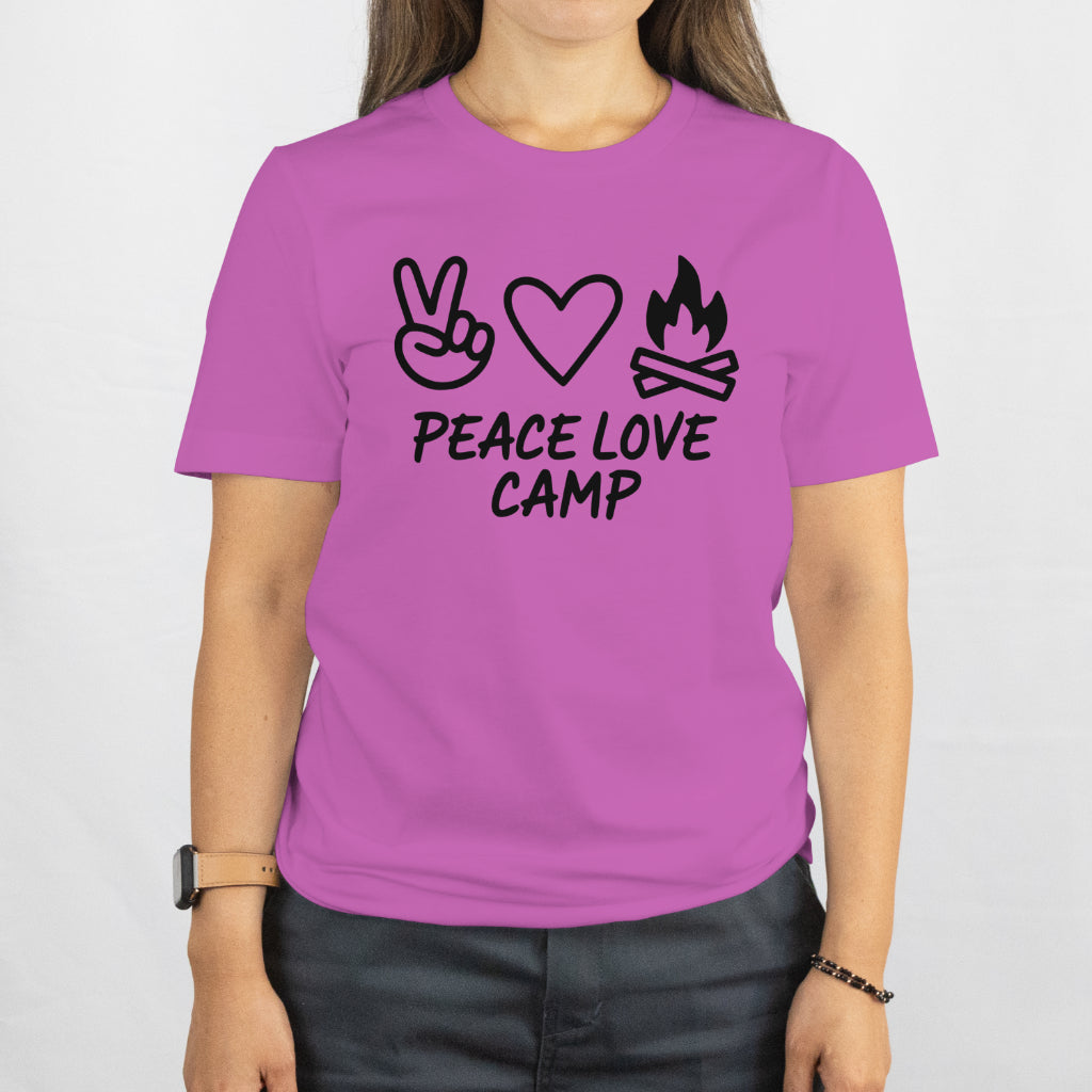 Black silhouette Peace Love Camp SVG for printing
