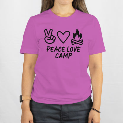 Black silhouette Peace Love Camp SVG for printing
