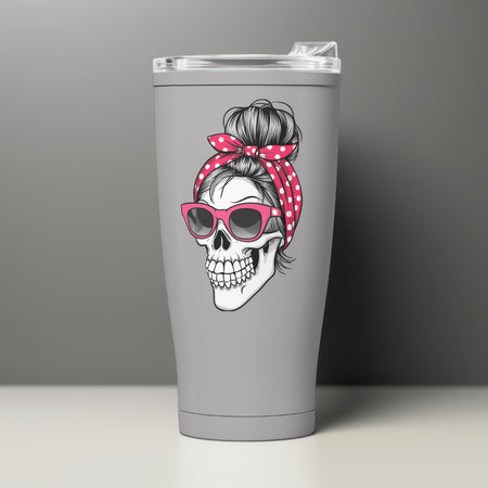 Fashion-Forward Skull Graphic With Messy Bun And Striking Accessories.