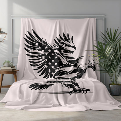 All-black eagle vector with stars and stripes wings with transparent background