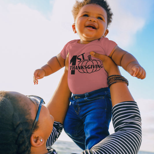 First Thanksgiving SVG with bold text and pumpkin illustration