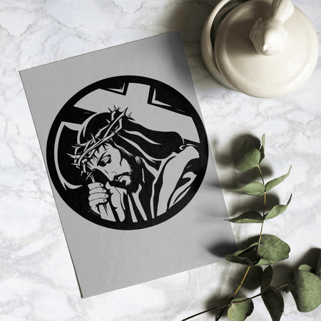 "Jesus Holding Cross with Crown of Thorns Graphic"