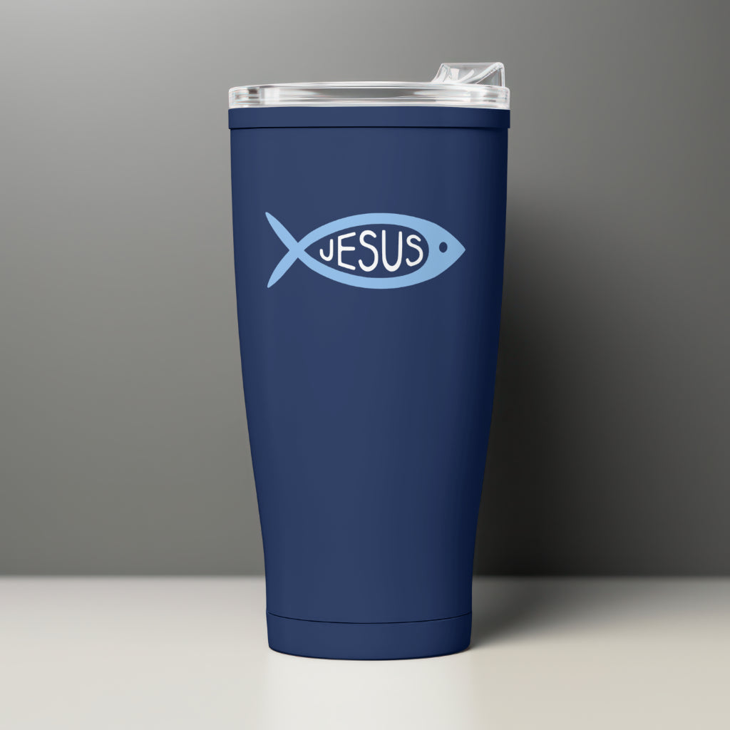 Transparent Jesus fish PNG with “Jesus” in cursive font