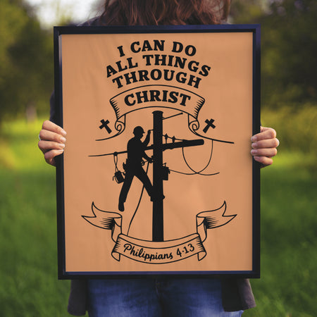 "Faith-Based Lineman Silhouette Design"