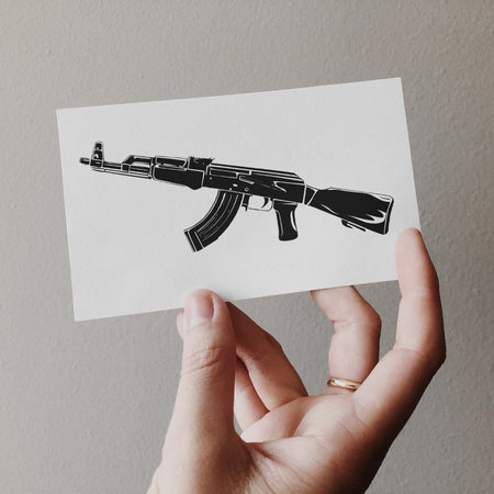 "Classic AK-47 rifle graphic in high-resolution SVG, PNG, JPEG."