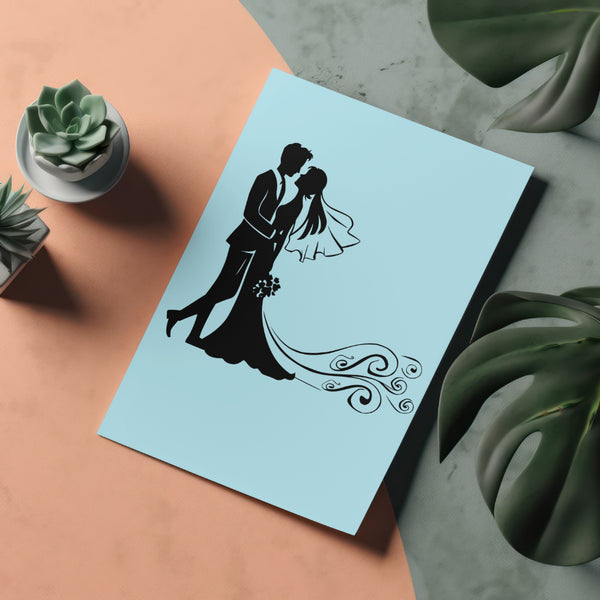 "Classic bridal and groom silhouette graphic for elegant wedding decor."