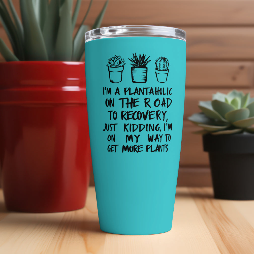 "Digital art of three potted plants with humorous phrase about being a plant collector."