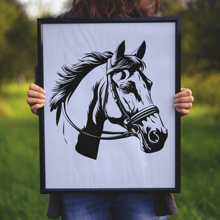 "Detailed Horse with Bridle Silhouette Illustration"