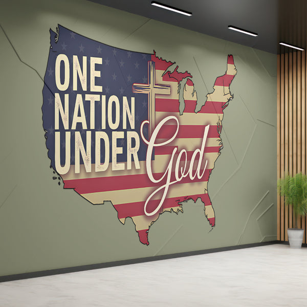 One nation under God logo image with bold and cursive fonts
