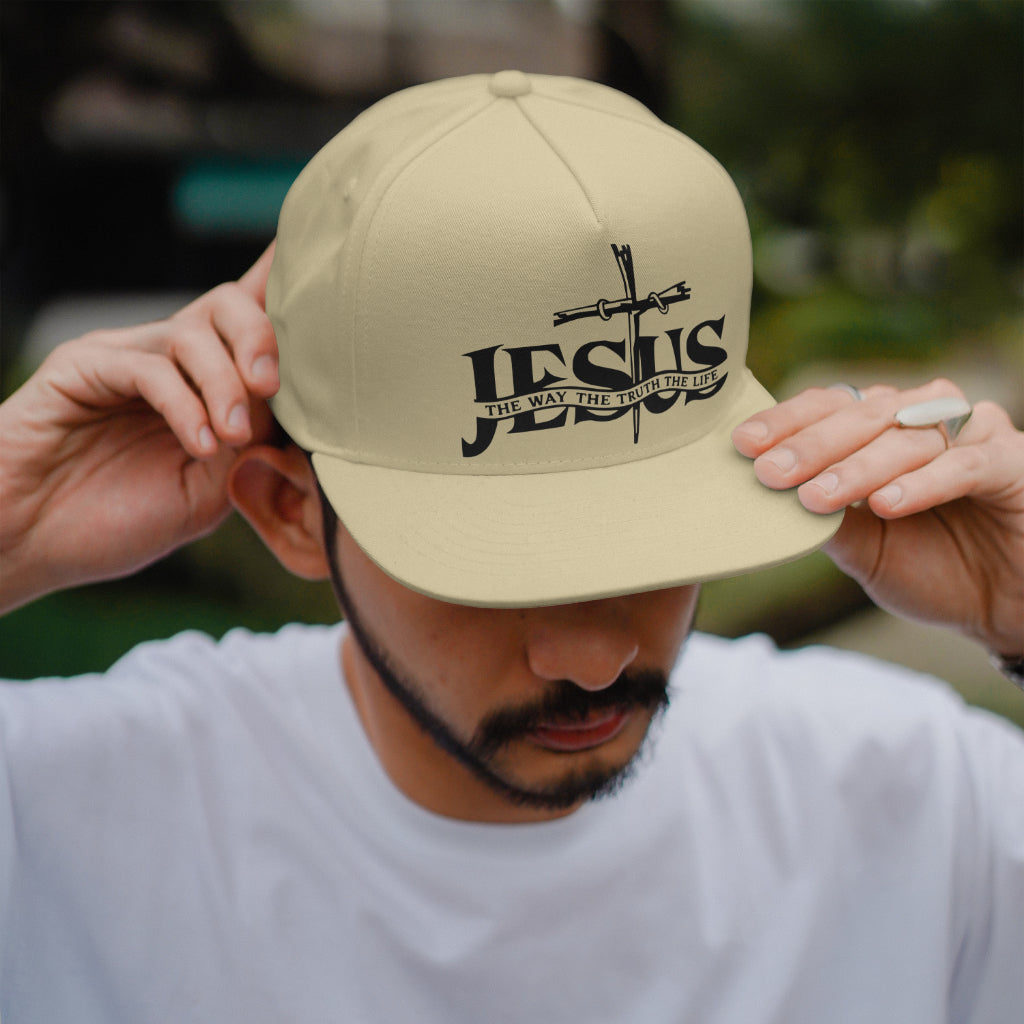 Black silhouette Jesus SVG with crucifixion nails and decorative text
