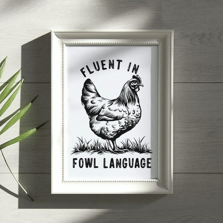 "Humorous chicken standing on grass graphic with pun phrase for poultry fans."