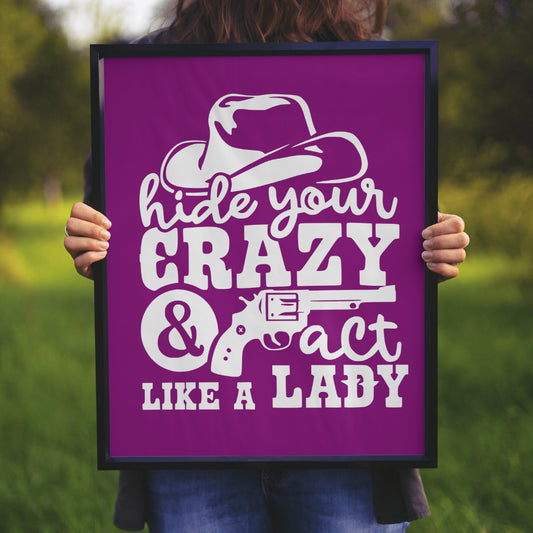 "Cowgirl Graphic with Cowboy Hat and Revolver"