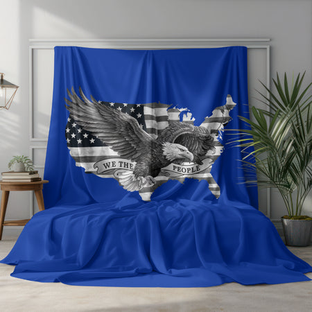 "Detailed eagle and U.S. map illustration with 'We the People' inscription for patriotic decor."