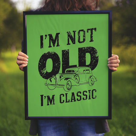 "All black and white classic car and retro text graphic for t-shirt printing."