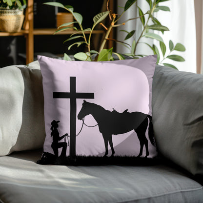 Western faith design with horse and cowgirl at cross