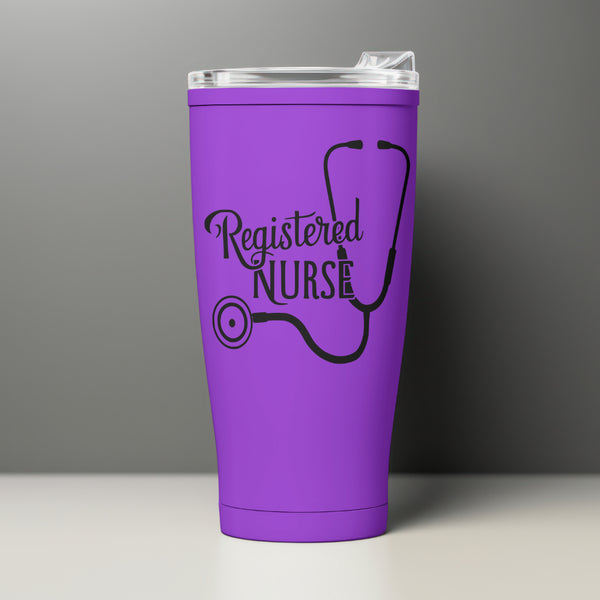 "Professional nursing graphic featuring a stethoscope and stylish text."