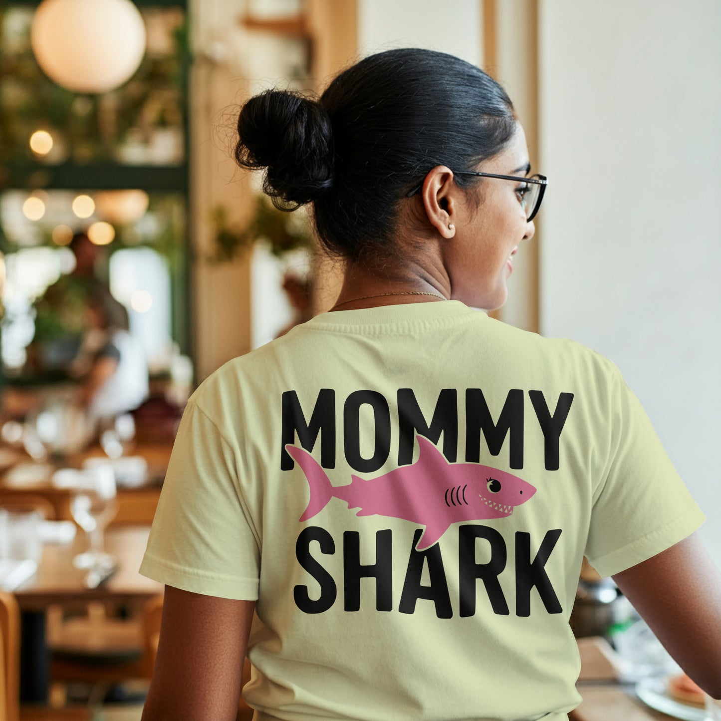Mommy Shark SVG with pink cartoon shark graphic