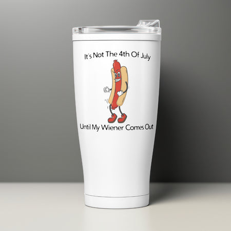 Hot dog in bun with humorous 4th of July text