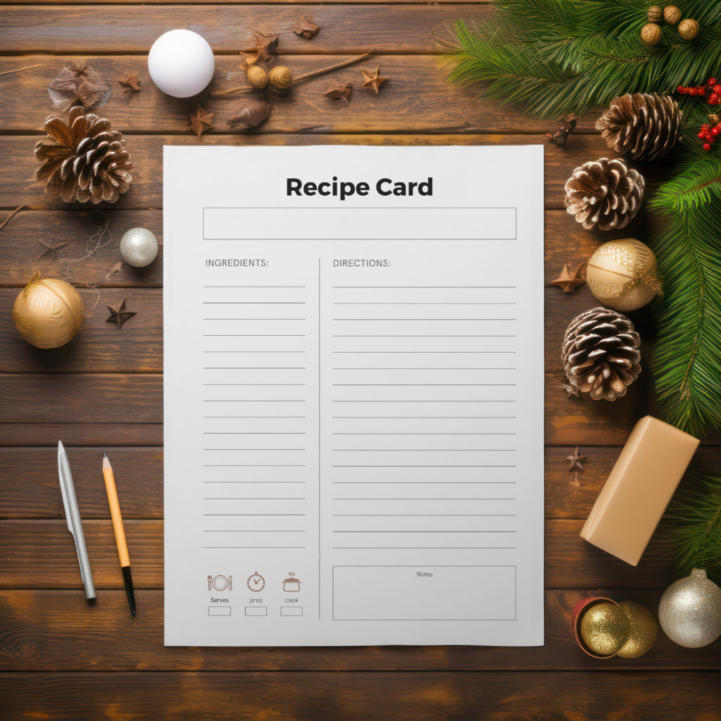 Free Printable Recipe Card PDF with ingredient and directions sections
