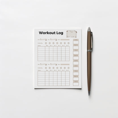 Workout log printable for tracking reps, sets, and body progress
