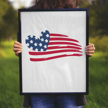 "Artistic American flag design featuring heart formation of stars."