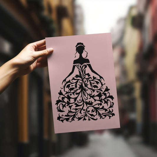 bride silhouette clipart in ornate dress