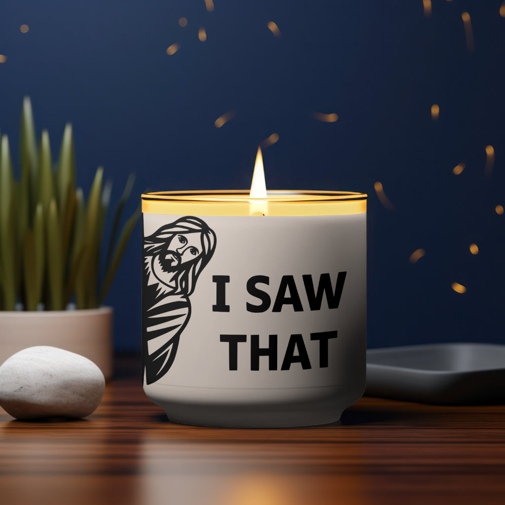 SVG of Jesus peeking with “I Saw That” quote