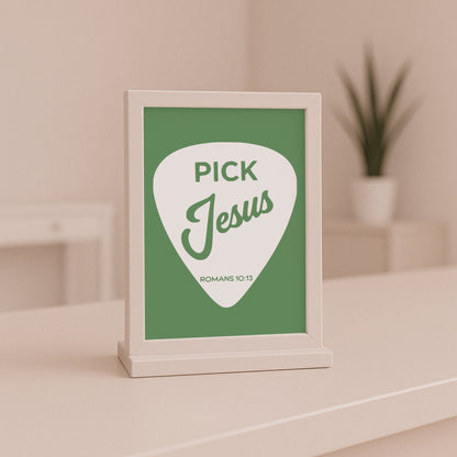 Religious music design with 'Pick Jesus' text and Bible verse