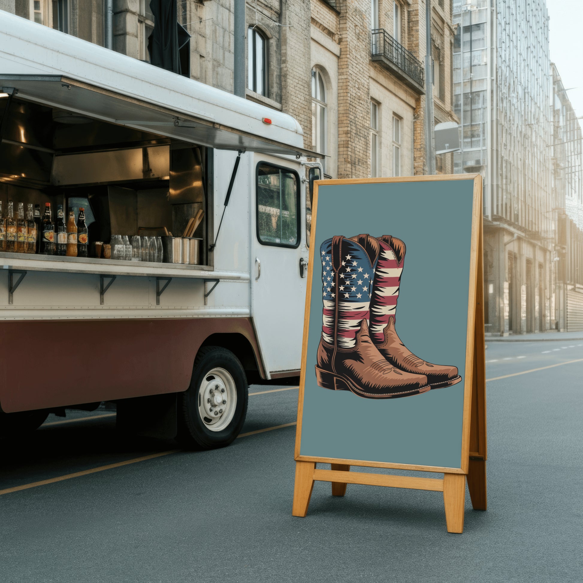 Cowboy boots PNG with American flag design