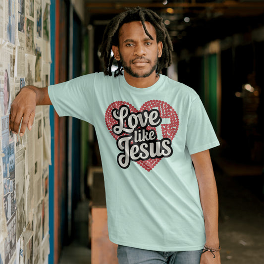 Love Like Jesus SVG with heart-shaped red dot design for crafts
