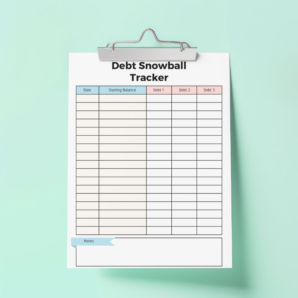 Debt Snowball Printable PDF with large tracking chart
