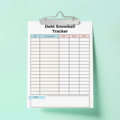 Debt Snowball Printable PDF with large tracking chart
