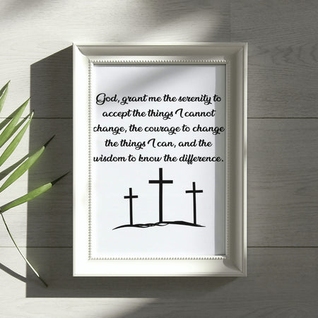 "Religious graphic featuring the Serenity Prayer and Calvary Hill."