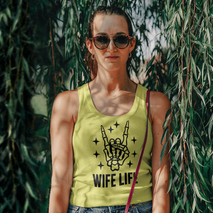 "Black and White Rock On Hand Gesture Design with Wife Life Text"