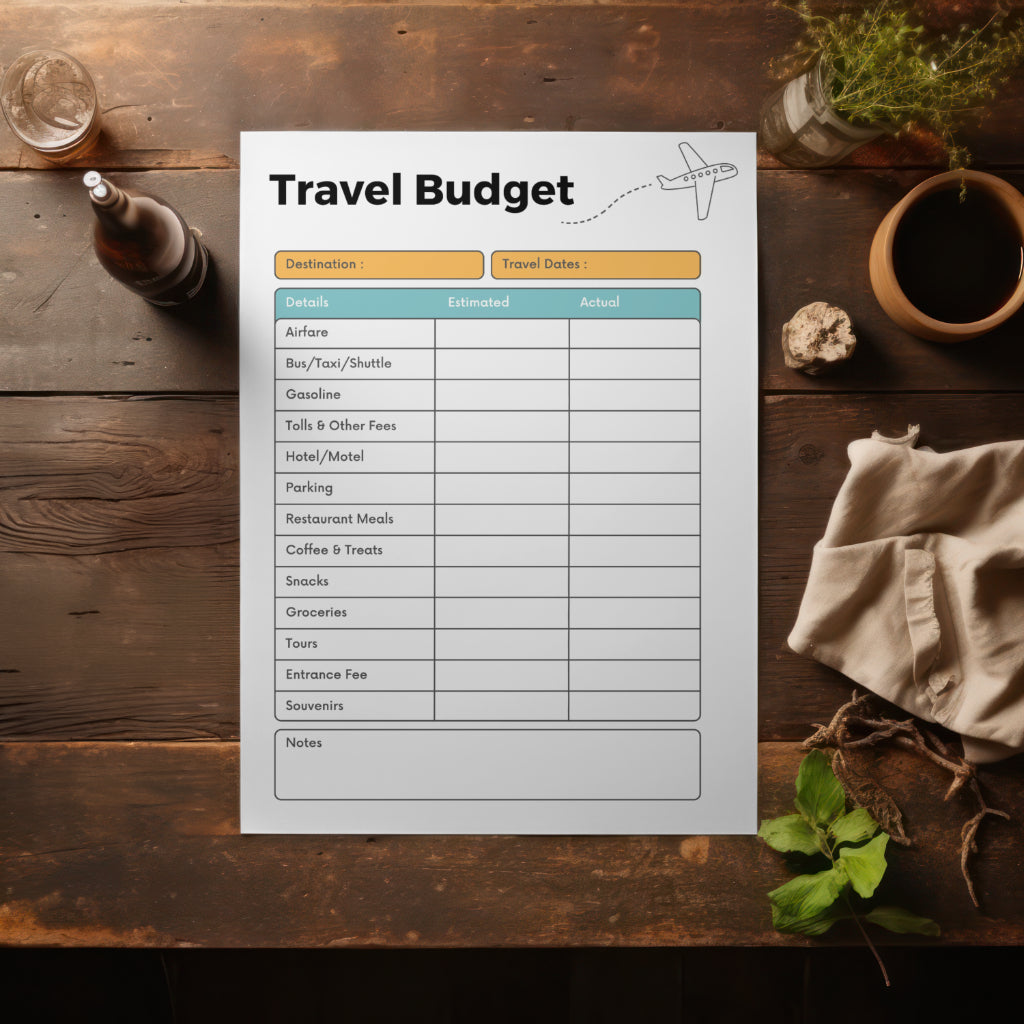 Printable Travel Budget Planner PDF for vacation expense tracking
