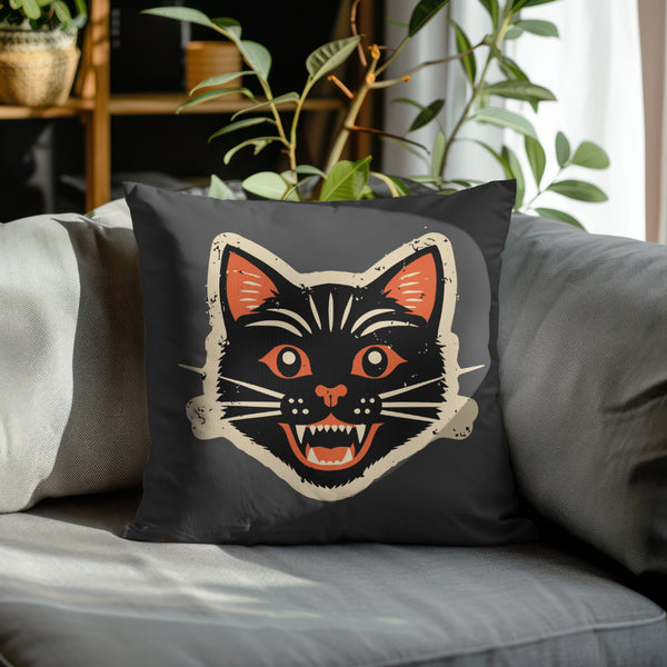 Halloween cat face with orange details and cream border SVG







