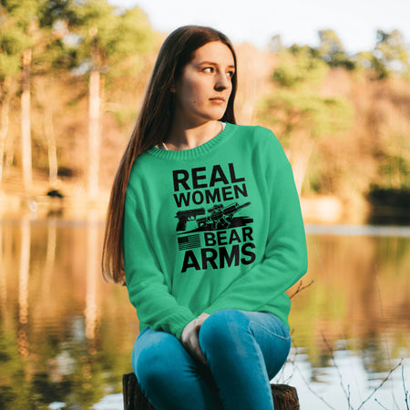 "Black and white design showcasing empowerment through firearms ownership for women."