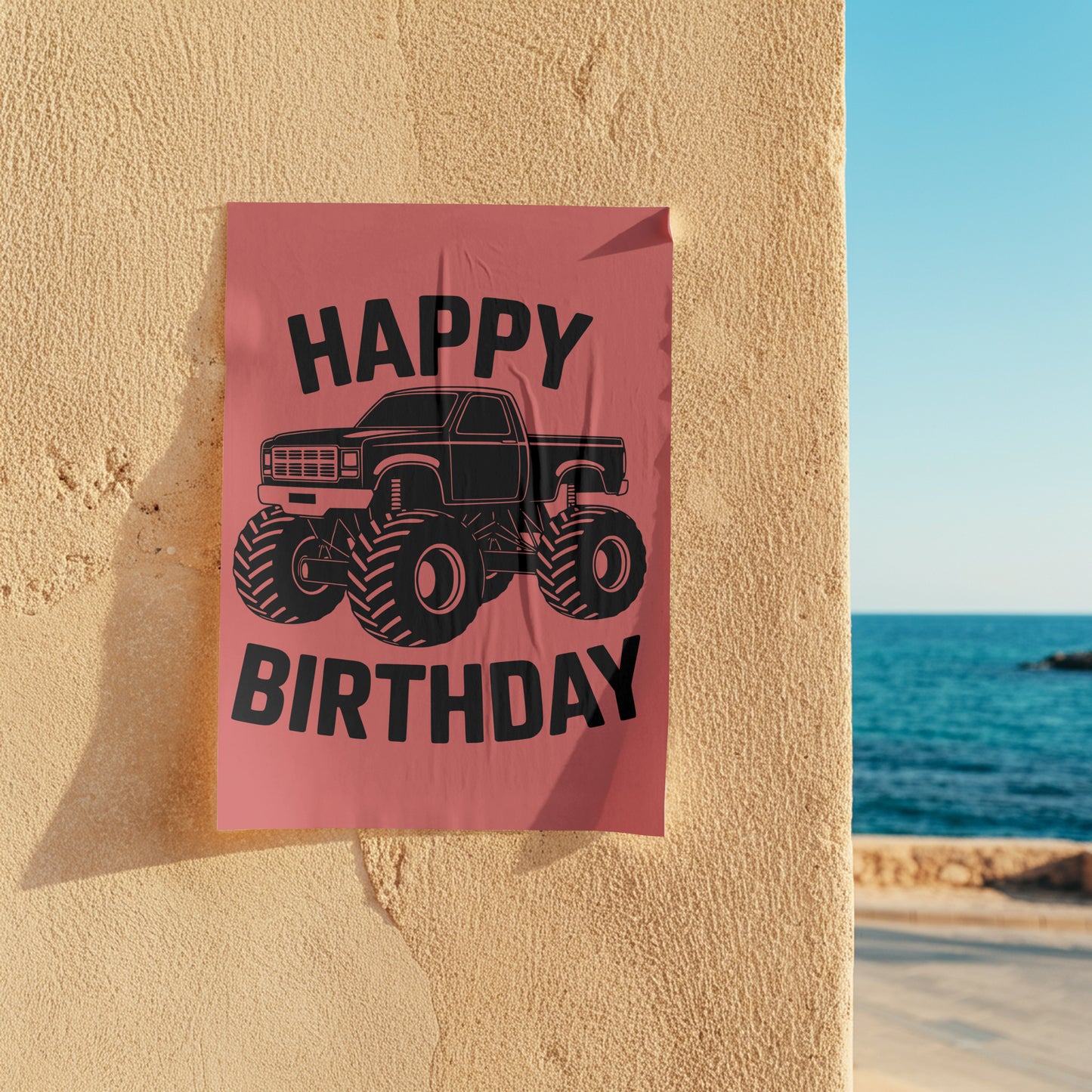 All-black silhouette of a monster truck for birthday shirt designs