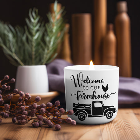 "Rustic Farmhouse Design with Vintage Truck and Chicken"