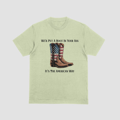 American western boots with patriotic text